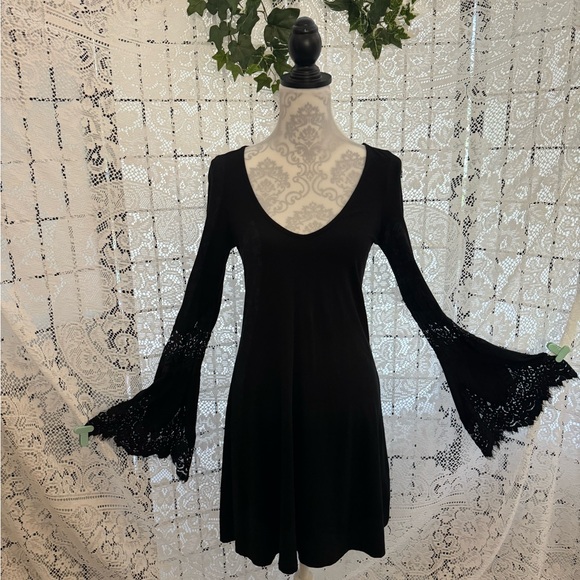 Stevie Nicks Style Black Angel Sleeve Dress with Laced Edging Women’s Size XS - Picture 9 of 13